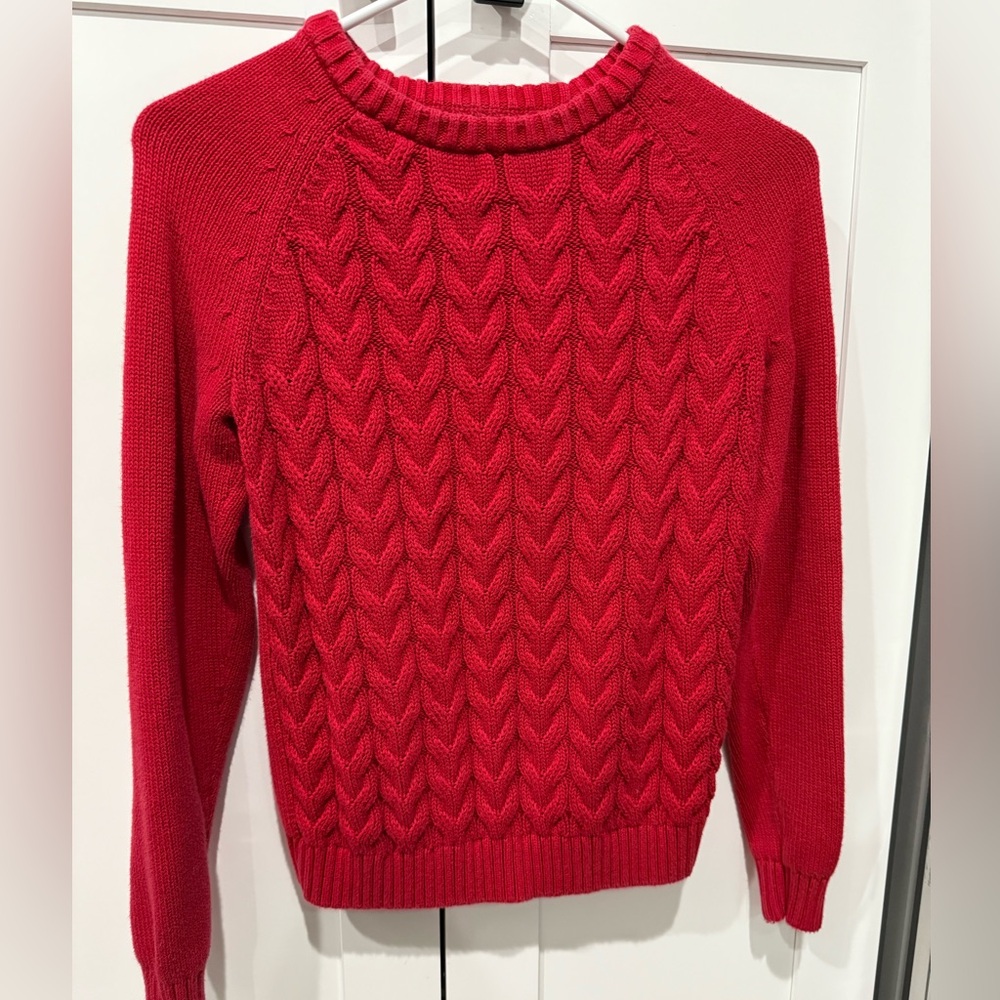 Land’s End Drifter Red Cable Knit Sweater